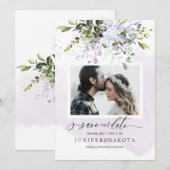 Invitation Aquarelle Verdure Rose Pâle Violet Poussiéreux (Devant / Derrière)