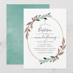 Invitation Aquarelle Verdure rustique Baptême d'hiver