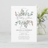 Invitation Aquarelle Verdure rustique Mariage hiver Douche (Debout devant)