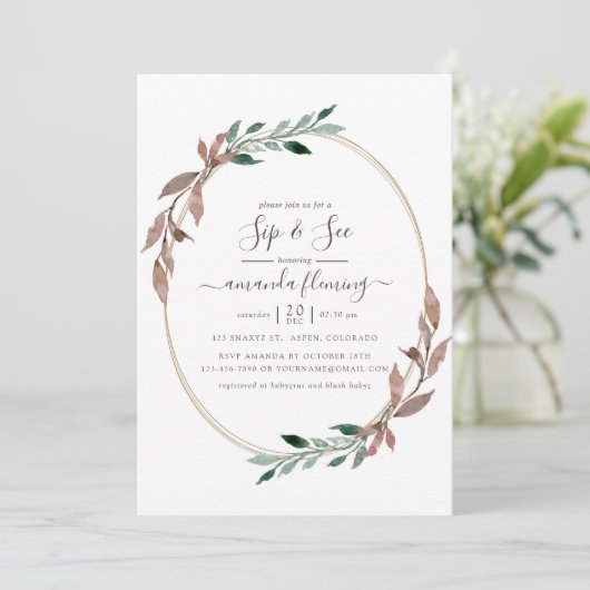 Invitation Aquarelle Verdure rustique Sip et voir (Debout devant)