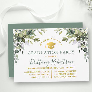 Invitation Aquarelle Verdure Sage Green Gold Grad Party