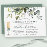 Invitation Aquarelle Verdure Sage Vert Bridal Brunch<br><div class="desc">Moderne Elegant Aquarelle Botanical Greenery Fête des mariées Brunch & Bubbly Invitation Card comprend des feuilles d'eucalyptus,  le feuillage botanique vert,  des feuilles bleu poussiéreux et d'autres belles verdure botanique. Script de calligraphie branché. Verre de Champagne avec Bow vert Sage.</div>