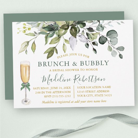 Invitation Aquarelle Verdure Sage Vert Gold Bridal Brunch