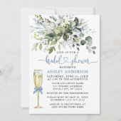 Invitation Aquarelle Verdure Verre Dusty Bleu Coeur Douche (Devant)
