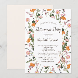 Invitation Aquarelle Verre à Champagne Prairie Chic Retraite