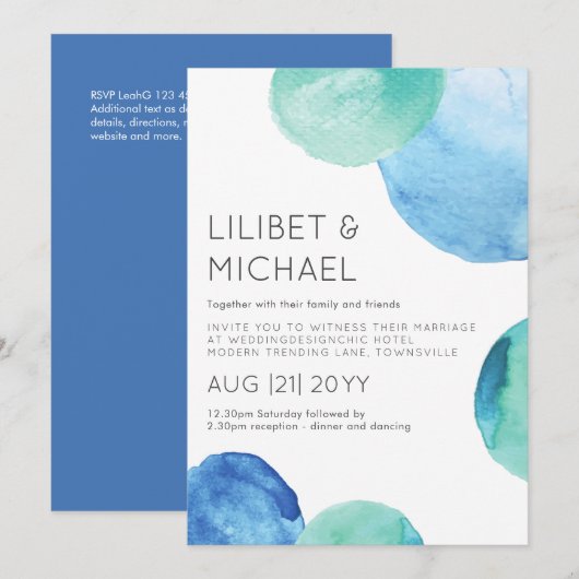 Invitation Aquarelle Verre de mer Abstrait Turquoise Mariage  (Devant / Derrière)