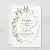 Invitation Aquarelle Vert Baptême géométrique (Devant)