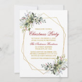 Invitation Aquarelle Vert Berries Noël Rouge Or (Devant)