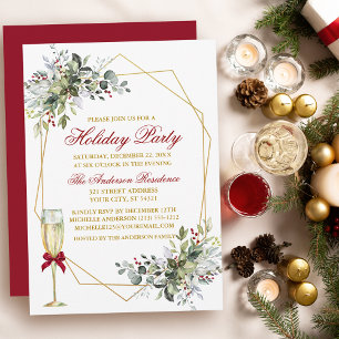 Invitation Aquarelle Vert Berries Vacances Or Rouge