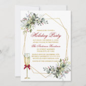 Invitation Aquarelle Vert Berries Vacances Or Rouge (Devant)