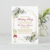 Invitation Aquarelle Vert Berries Vacances Or Rouge (Debout devant)