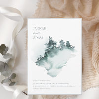 Aquarelle Vert Blanc Bois Pins Mariage