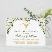 Invitation Aquarelle Vert Blanc Floral Médicale Grad Party (Debout devant)