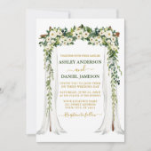 Invitation Aquarelle Vert Blanc Floral Or Mariage Canopée (Devant)