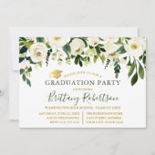 Invitation Aquarelle Vert Blanc Floral Parti de Graduation (Devant)