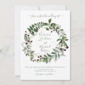 Invitation Aquarelle Vert Bourgogne Floral Mariage Wreath (Devant)