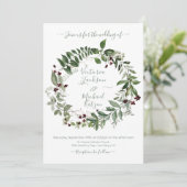 Invitation Aquarelle Vert Bourgogne Floral Mariage Wreath (Debout devant)