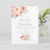 Invitation Aquarelle vert clair et gris Mariage floral (Debout devant)