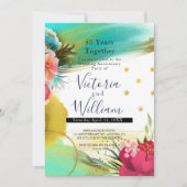 Invitation Aquarelle Vert clair rose or 50e anniversaire (Devant)