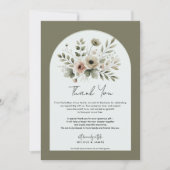 Invitation Aquarelle vert d'olive kaki Merci floral (Devant)