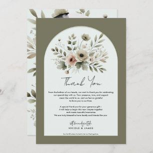Invitation Aquarelle vert d'olive kaki Merci floral