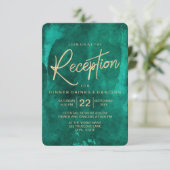 Invitation Aquarelle vert émeraude et réception de mariage or (Debout devant)
