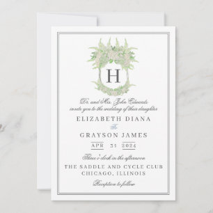 Invitation Aquarelle vert et blanc Mariage de crête d'Hydrang