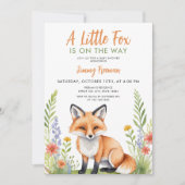 Invitation Aquarelle Vert et Brown Baby shower Fox mou (Devant)