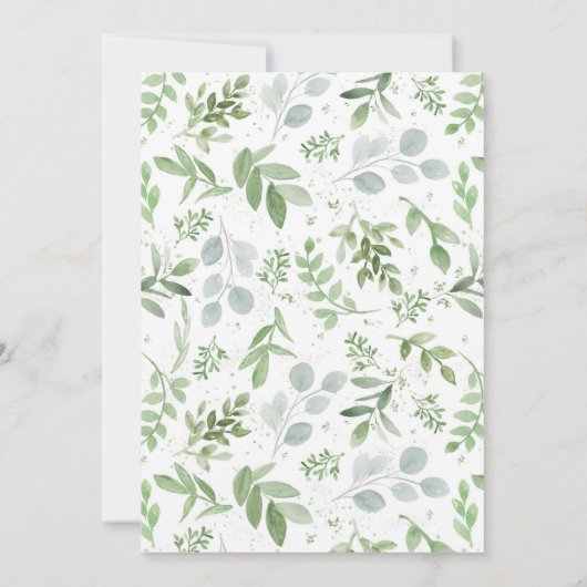 Invitation Aquarelle vert et fleurs blanches Mariage (Dos)