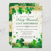 Invitation Aquarelle Vert et or Shamrock 21e anniversaire (Devant / Derrière)