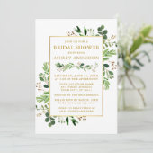 Invitation Aquarelle Vert Eucalyptus Fête des mariées Or (Debout devant)