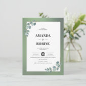 Invitation Aquarelle vert Eucalyptus Mariage (Debout devant)