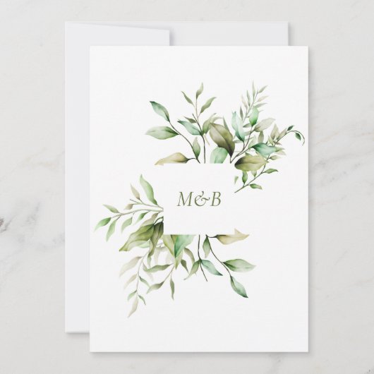 Invitation Aquarelle Vert Eucalyptus Mariage de feuillage (Dos)