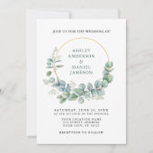 Invitation Aquarelle vert Eucalyptus Mariage or (Devant)