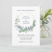 Invitation Aquarelle vert Eucalyptus Mariage or (Debout devant)