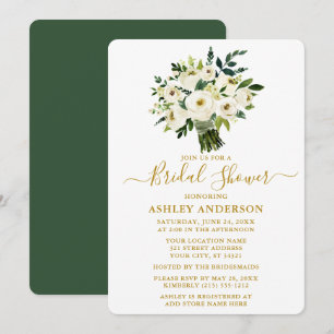 Invitation Aquarelle Vert Fête des mariées Florale Or