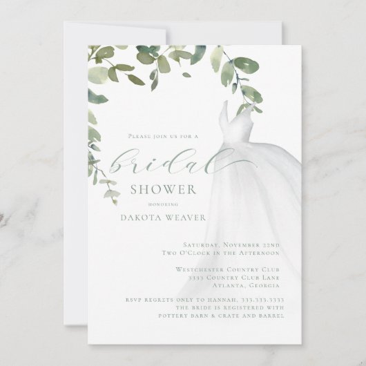 Invitation Aquarelle Vert Fête des mariées Mariage robe (Devant)