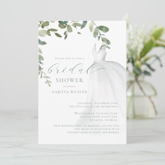 Invitation Aquarelle Vert Fête des mariées Mariage robe (Debout devant)