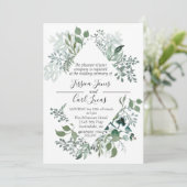 Invitation Aquarelle Vert Feuille Cadre géométrique Moderne (Debout devant)