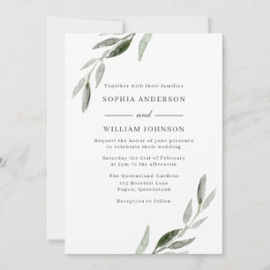 Invitation Aquarelle vert feuille Mariage vert printemps