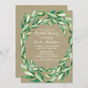 Invitation Aquarelle Vert Feuille Rustique Fête des mariées K