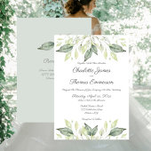Invitation Aquarelle Vert Feuilles Mariage élégant