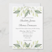 Invitation Aquarelle Vert Feuilles Mariage élégant (Devant)