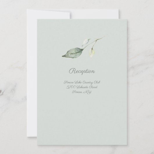 Invitation Aquarelle Vert Feuilles Mariage élégant (Dos)