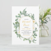 Invitation Aquarelle Vert Fleurs blanches Répétition Mariage (Debout devant)