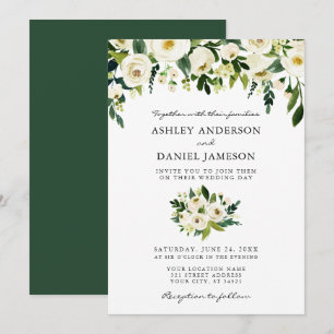 Invitation Aquarelle Vert Floral Mariage élégant