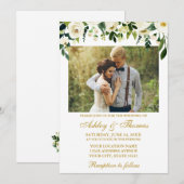 Invitation Aquarelle Vert Floral Photo Mariage Or (Devant / Derrière)