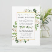 Invitation Aquarelle vert Floral Photo Retour Mariage (Debout devant)