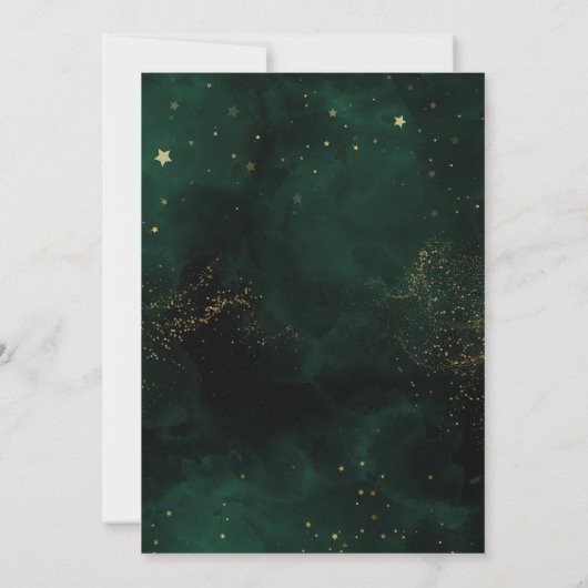 Invitation Aquarelle vert foncé Magique Mariage or (Dos)