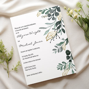 Invitation Aquarelle vert foncé Mariage du feuillage botaniqu